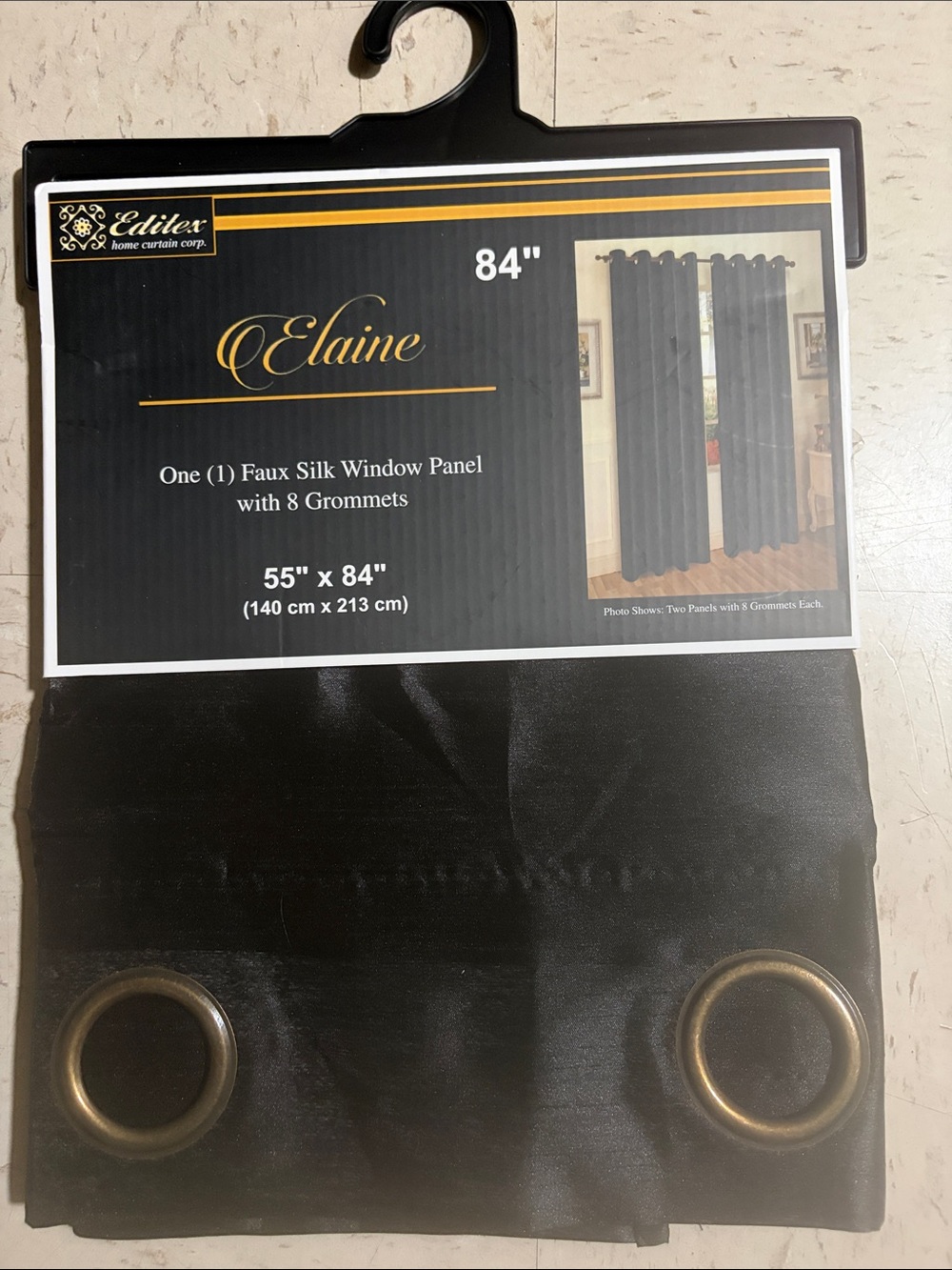 Black Faux Silk Grommet Window Panel